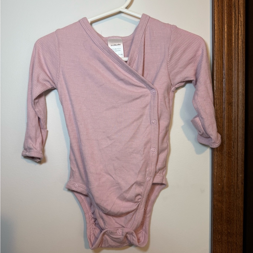 3-6 month Pink Ribbed Kids One Piece - bamboo